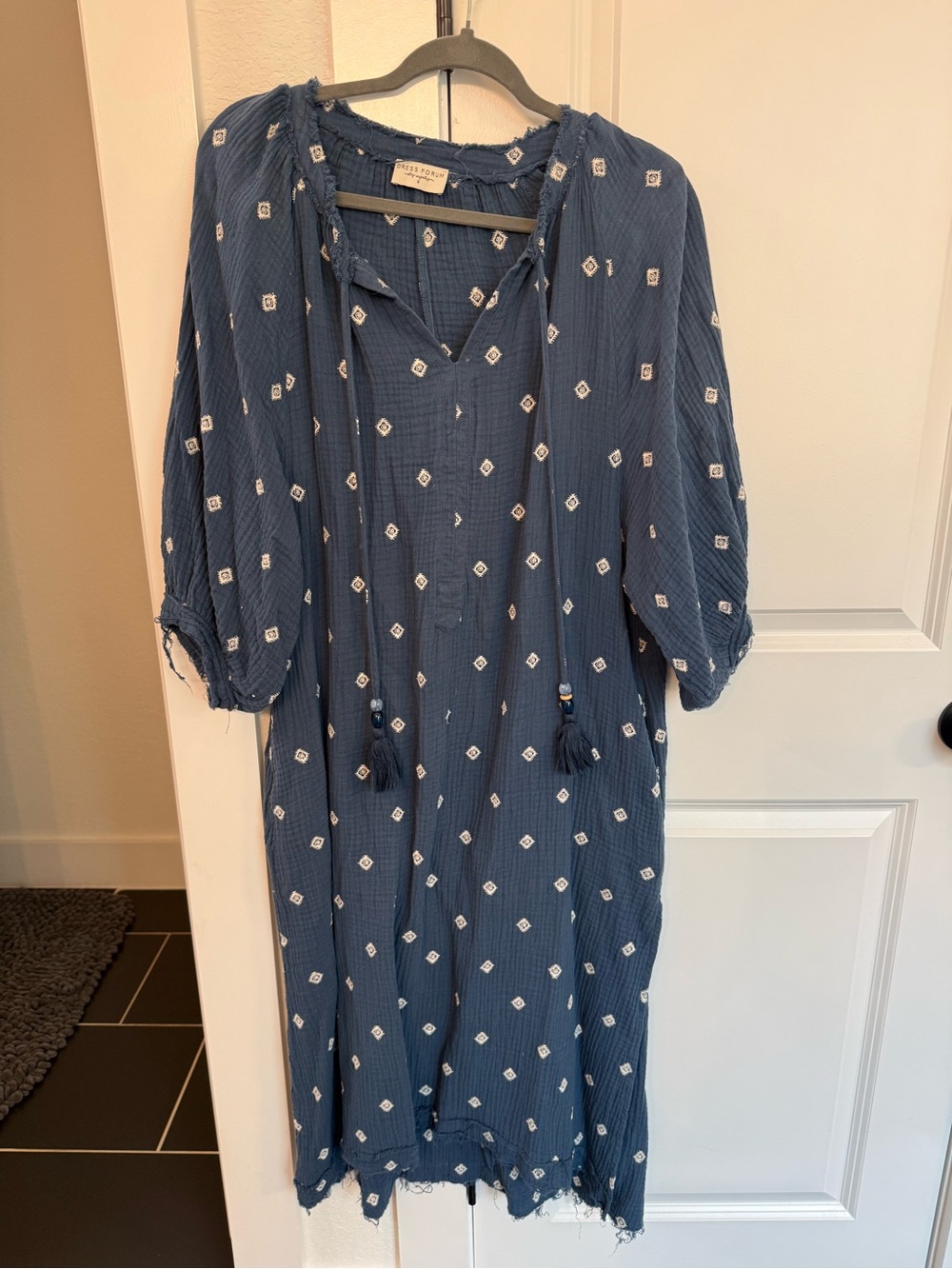 Dress Forum Navy Embroidered Midi Peasant Dress